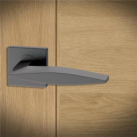 Internal Satin Black Bathroom Lever Door Handle with Lock, Latch and Hinges Pack - 75mm Latch - Mezen - XL Joinery
