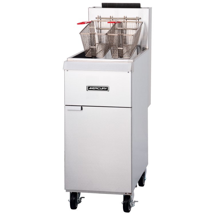 Mercury MF-35T Commercial Gas Fryer 90000 Btu/hr 3 Burner 20ltr Tank 35lb Capacity Twin Basket Freestanding