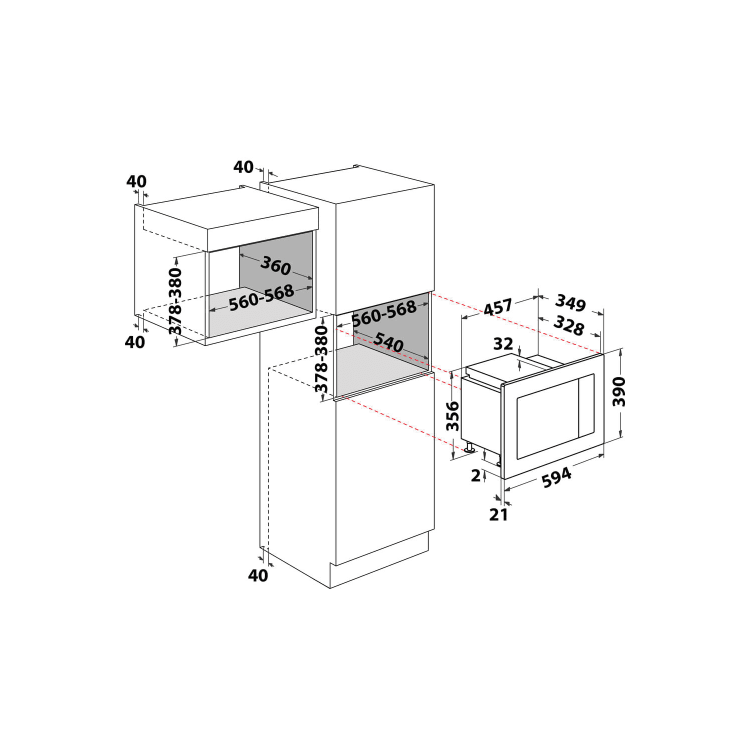 Refurbished Hotpoint MF20GIXH Built In 20L 800W Microwave & Grill Stainless Steel