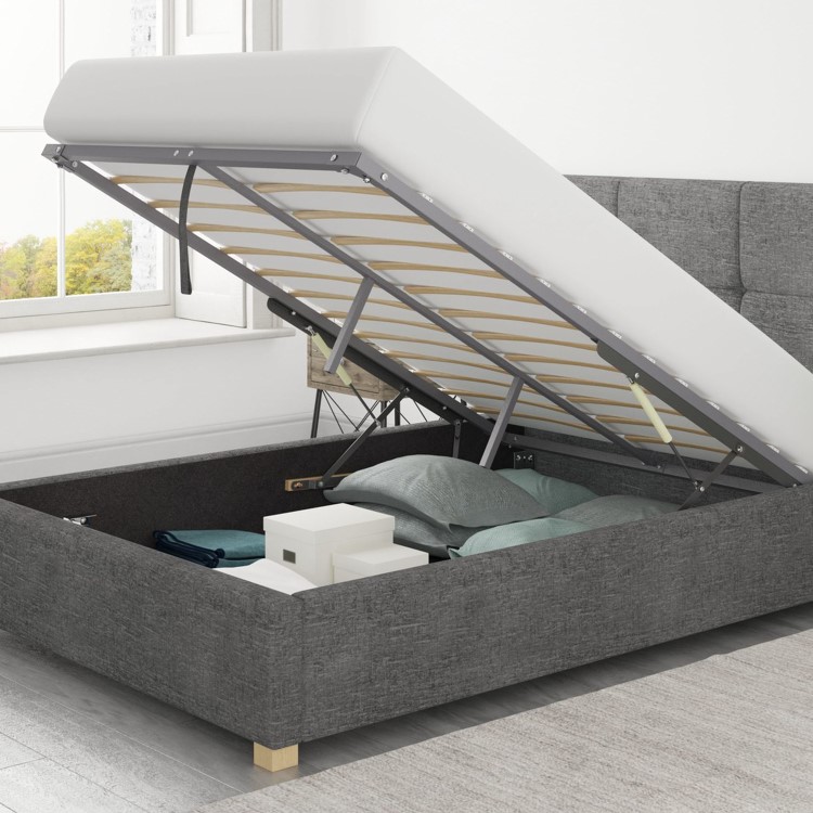 Grey Fabric Double Ottoman Bed - Farringdon - Aspire