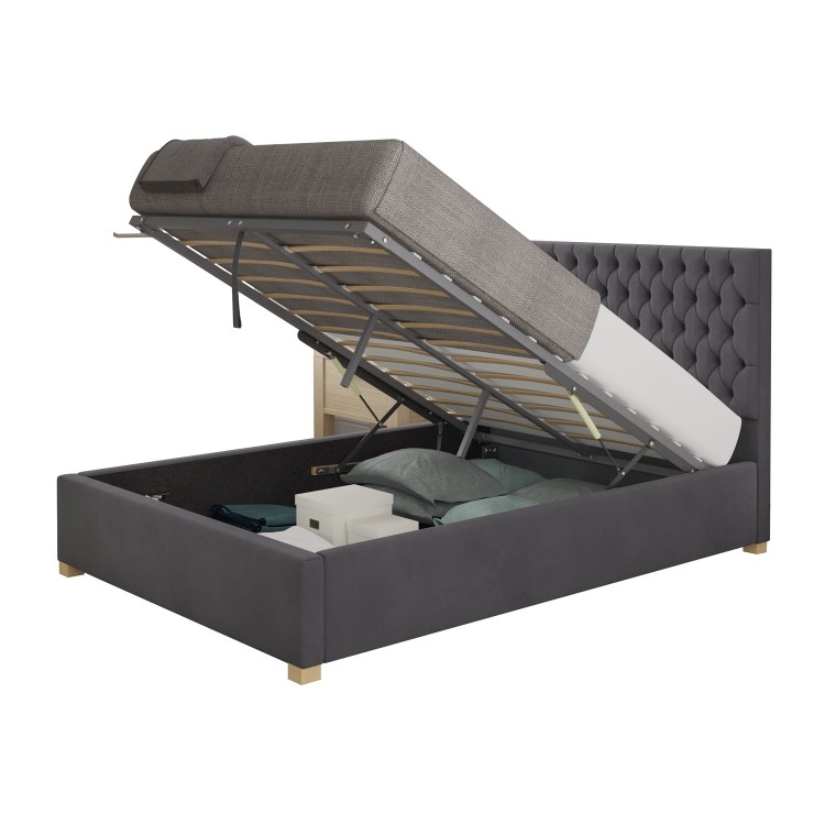 Grey Fabric Double Ottoman Bed - Farringdon - Aspire