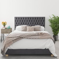 Dark Grey Velvet King Size Ottoman Bed - Angel - Aspire