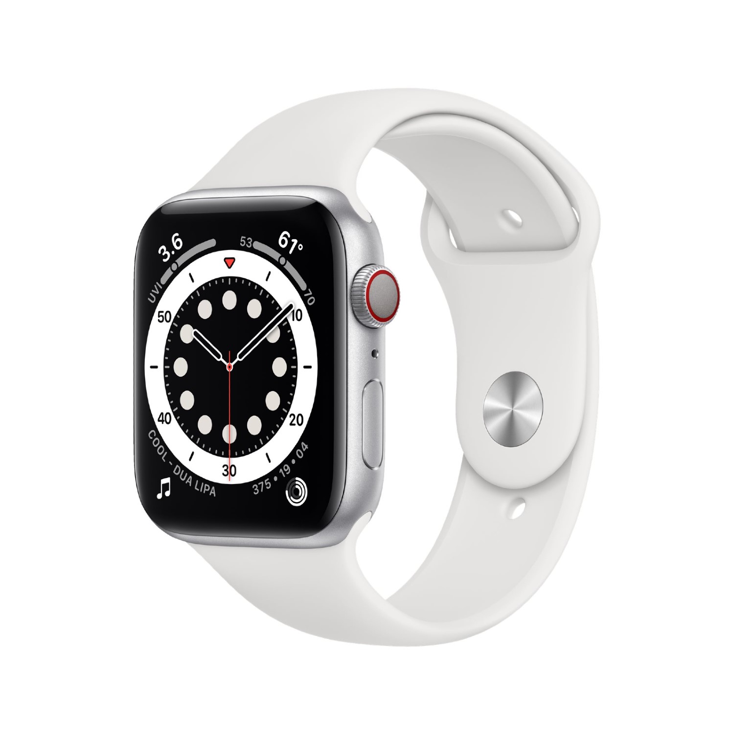 Apple Watch Series 6, 44mm, GPS + Cellular [2020] - Silver Aluminium Case with White Sport Band