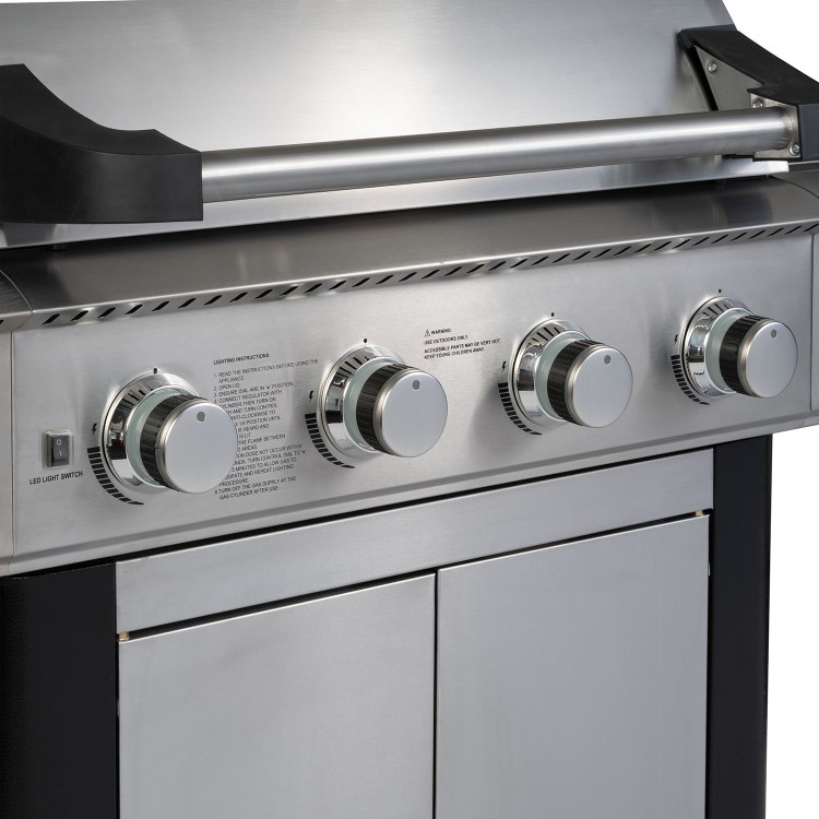 Refurbished Monster Grill - 4 Burner Gas BBQ Grill with 2 Side Burners - Stainless Steel