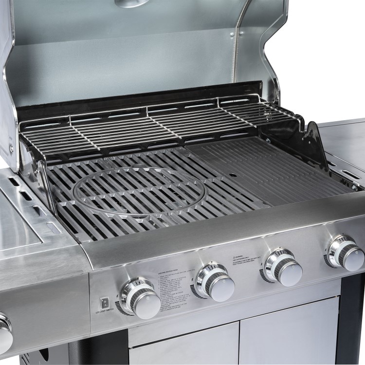 Refurbished Monster Grill - 4 Burner Gas BBQ Grill with 2 Side Burners - Stainless Steel