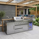 MG4KITSS Monster Grill - Ultimate Outdoor Kitchen - 4 Burner Gas BBQ with Fridge and Sink