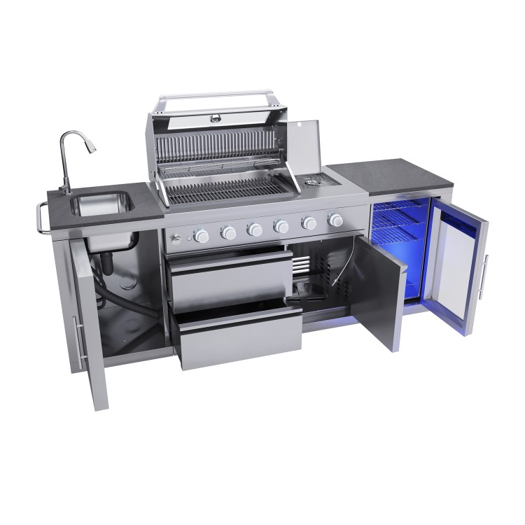 Monster Grill - Ultimate Outdoor Kitchen - 4 Burner Gas BBQ with Fridge and Sink