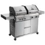 Monster Grill Double Header 4 Burner Gas BBQ Grill with Side Burner - Stainless Steel