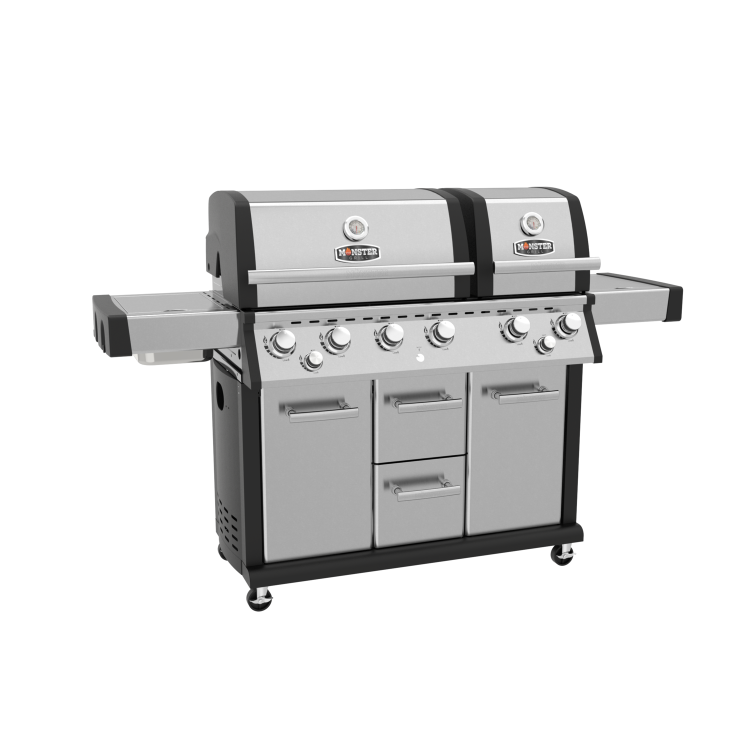 Monster Grill 6 Burner Double Header Gas BBQ - Stainless Steel