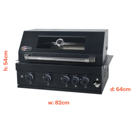 GRADE A1 - Monster Grill 4 Burner Built-In Gas BBQ - Black