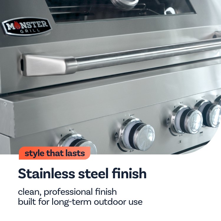 Monster Grill 4 Burner Built-In Gas BBQ - Stainless Steel 