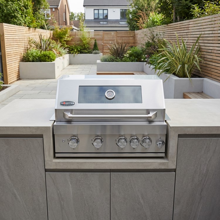 Monster Grill 4 Burner Built-In Gas BBQ - Stainless Steel 