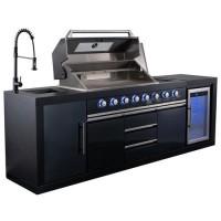 Monster Grill - Eclipse Ultimate Outdoor Kitchen - 6 Burner Gas BBQ Grill with Fridge Sink and Sintered Stone Worktops
