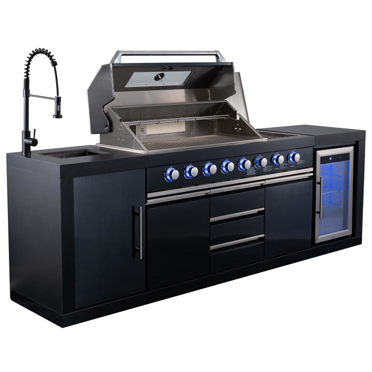 Monster Grill - Eclipse Ultimate Outdoor Kitchen - 6 Burner Gas BBQ Grill with Fridge Sink and Sintered Stone Worktops