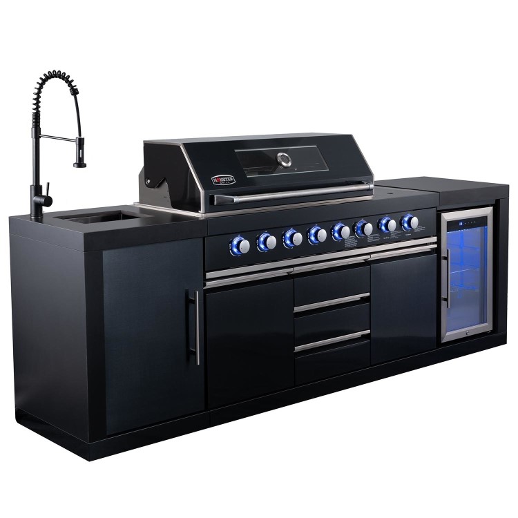 Monster Grill - Eclipse Ultimate Outdoor Kitchen - 6 Burner Gas BBQ Grill with Fridge Sink and Sintered Stone Worktops