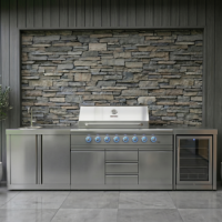Monster Grill - Ultimate Outdoor Kitchen - 6 Burner Gas BBQ Grill with Fridge and Sink