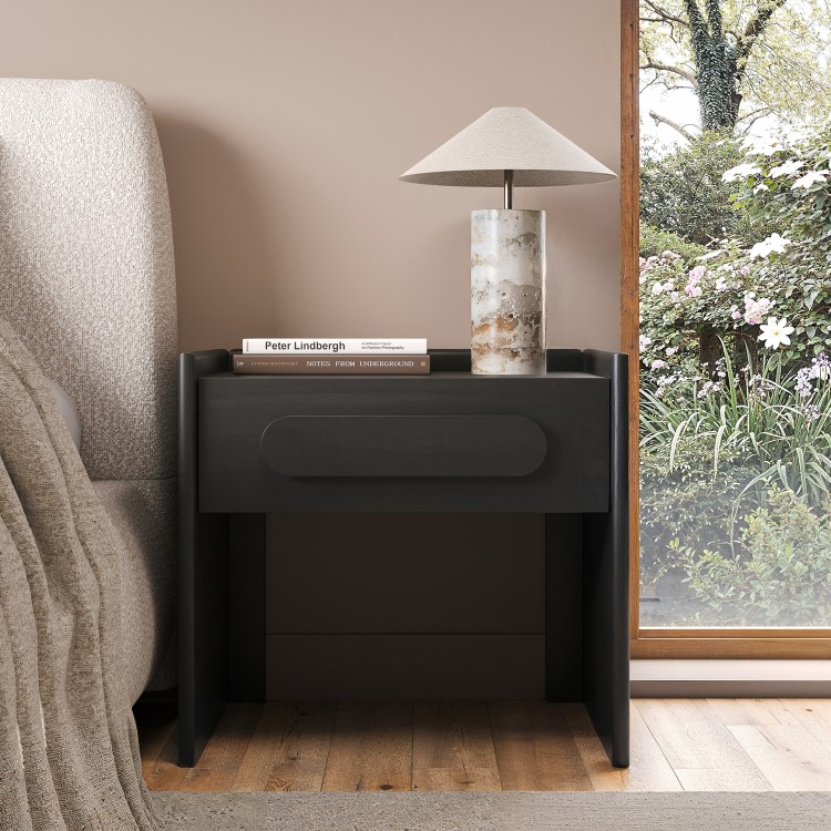 Wide Black 1 Drawer Bedside Table - Margot 
