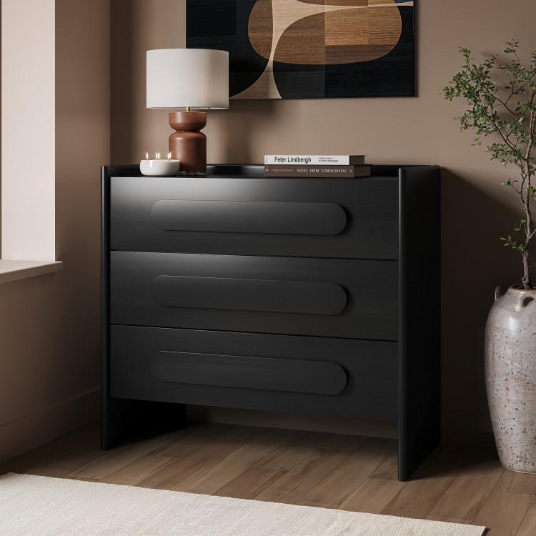 Wide Black Chest of 3 Drawers - Margot 
