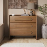 Wide Dark Wood Chest of 3 Drawers - Margot 