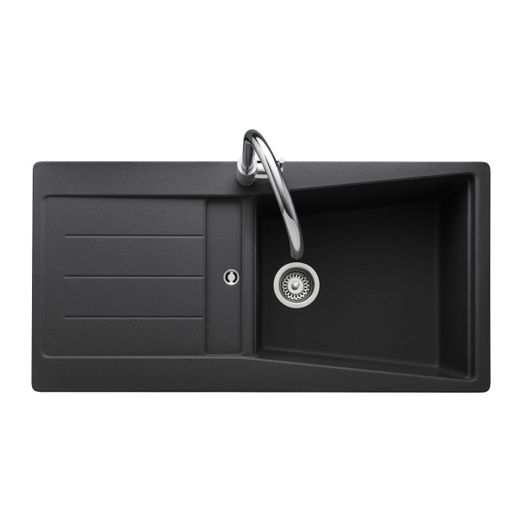 Single Bowl Inset Black Granite Kitchen Sink with Reversible Drainer - Rangemaster Mica 1000mm