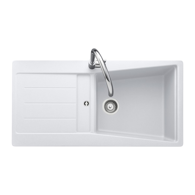 Single Bowl Inset White Granite Kitchen Sink with Reversible Drainer - Rangemaster Mica 1000mm