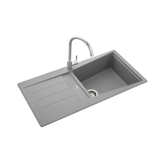 Single Bowl Inset Grey Granite Kitchen Sink with Reversible Drainer - Rangemaster Mica 1000mm