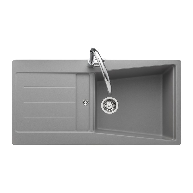 Single Bowl Inset Grey Granite Kitchen Sink with Reversible Drainer - Rangemaster Mica 1000mm