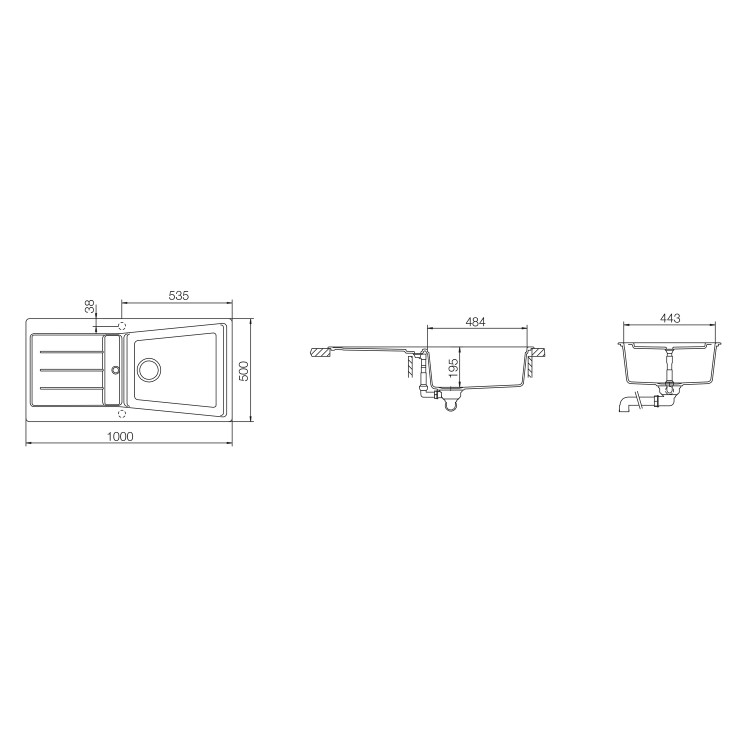 Single Bowl Inset Grey Granite Kitchen Sink with Reversible Drainer - Rangemaster Mica 1000mm