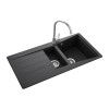 1.5 Bowl Inset Black Granite Kitchen Sink with Reversible Drainer - Rangemaster Mica