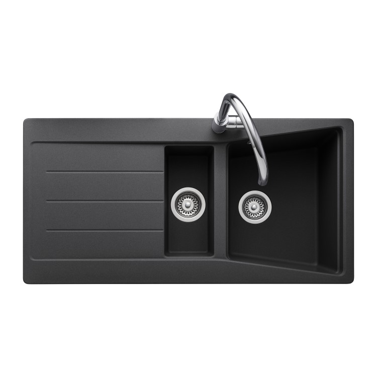 1.5 Bowl Inset Black Granite Kitchen Sink with Reversible Drainer - Rangemaster Mica