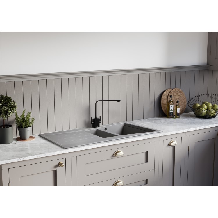 1.5 Bowl Inset Grey Granite Kitchen Sink with Reversible Drainer - Rangemaster Mica