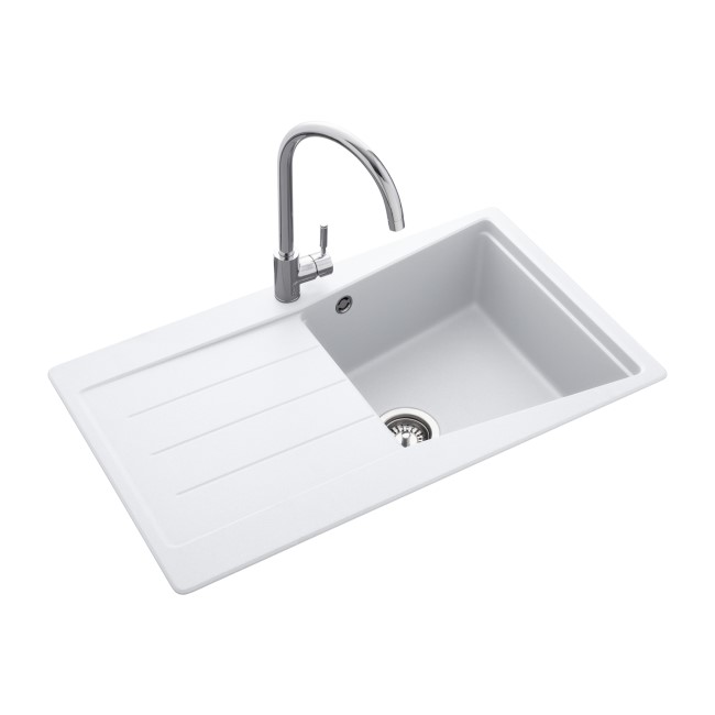Single Bowl Inset White Granite Kitchen Sink with Reversible Drainer - Rangemaster Mica 860mm