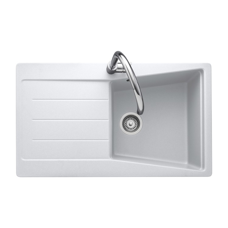 Single Bowl Inset White Granite Kitchen Sink with Reversible Drainer - Rangemaster Mica 860mm