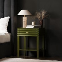 Olive Green Bedside Table with Drawer and Shelf - Midori Olive Green Bedside Table with Drawer and Shelf - Midori