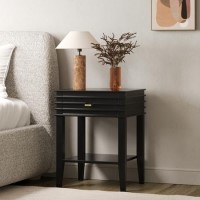 Black Bedside Table with Drawer and Shelf - Midori Black Bedside Table with Drawer and Shelf - Midori