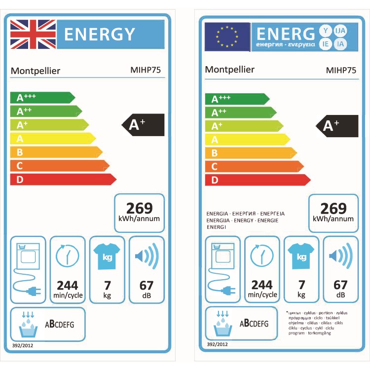 Refurbished Montpellier MIHP75 Integrated Heat Pump 7KG Tumble Dryer White