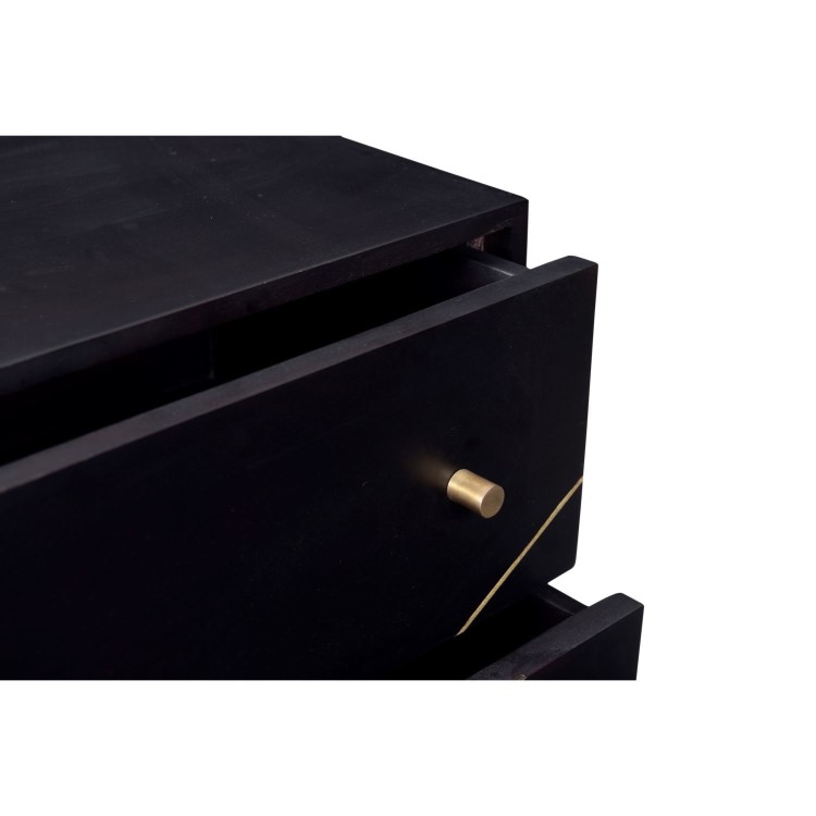 Mika 3 Drawer Dark Brown Chest of Drawers with Brass Inlay
