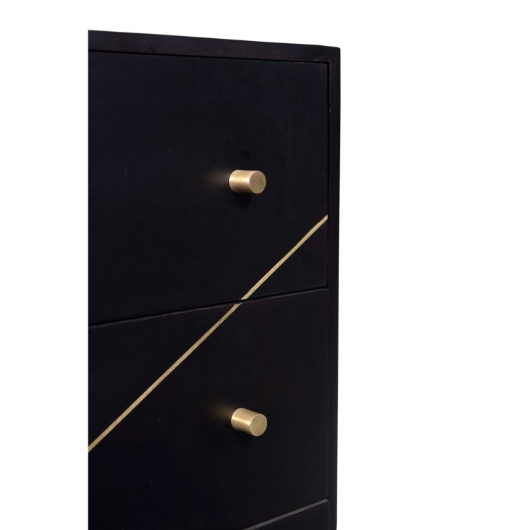 Mika 3 Drawer Dark Brown Chest of Drawers with Brass Inlay