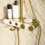 GRADE A1 - Brushed Brass Round Thermostatic 3 Outlet Mixer Shower Set with Bath Filler Spout  Push Buttons and Shelf- Mika