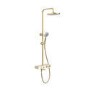 GRADE A1 - Brushed Brass Round Thermostatic 3 Outlet Mixer Shower Set with Bath Filler Spout  Push Buttons and Shelf- Mika