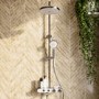GRADE A1 - Chrome Round Thermostatic 3 Outlet Mixer Shower Set with Bath Filler Spout - Mika