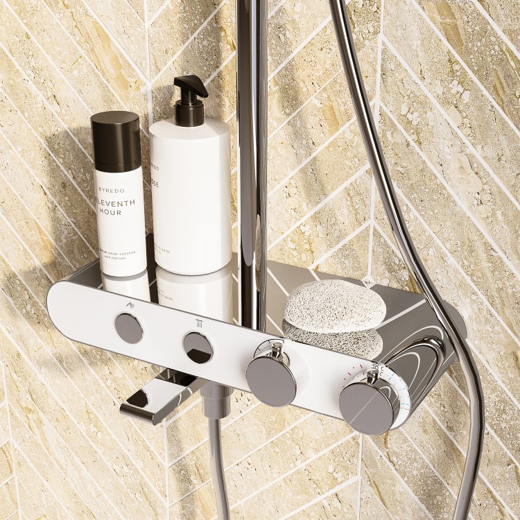 GRADE A1 - Chrome Round Thermostatic 3 Outlet Mixer Shower Set with Bath Filler Spout - Mika
