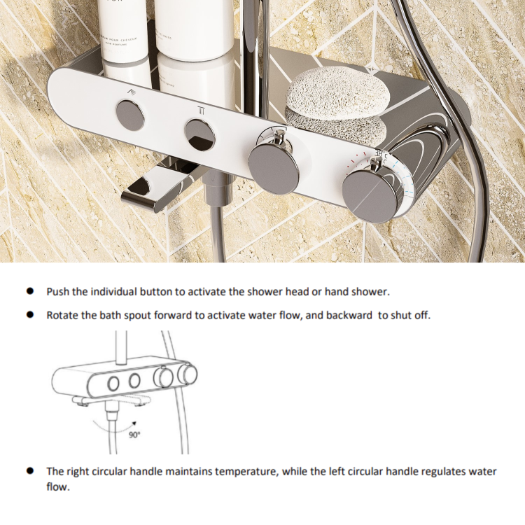 GRADE A1 - Chrome Round Thermostatic 3 Outlet Mixer Shower Set with Bath Filler Spout - Mika
