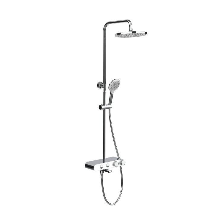 GRADE A1 - Chrome Round Thermostatic 3 Outlet Mixer Shower Set with Bath Filler Spout - Mika