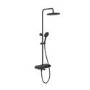 ALMOST PERFECT - Black Round Thermostatic 3 Outlet Mixer Shower Set with Bath Filler Spout Push Buttons and Shelf- Mika
