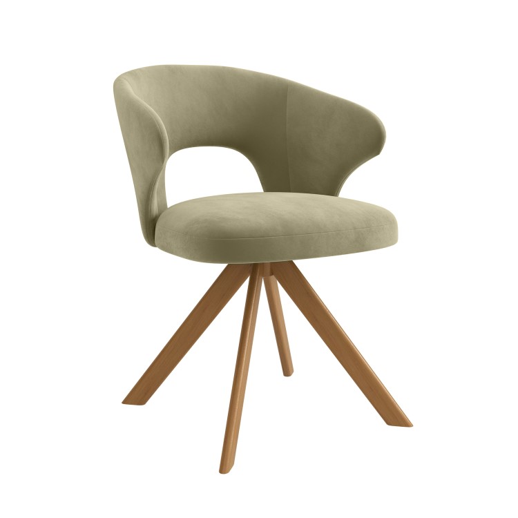 Set of 2 Sage Green Velvet Swivel Dining Chairs with Oak Legs - Mila