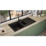 GRADE A1 - 1.5 Bowl Black Composite Kitchen Sink with Reversible Drainer-Rocklite Milton
