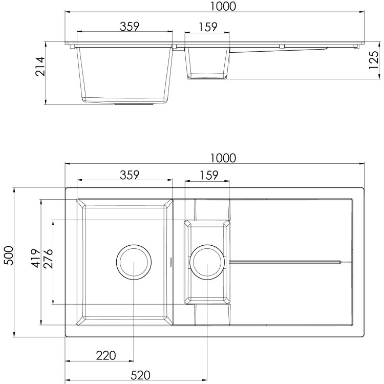 GRADE A1 - 1.5 Bowl Black Composite Kitchen Sink with Reversible Drainer-Rocklite Milton