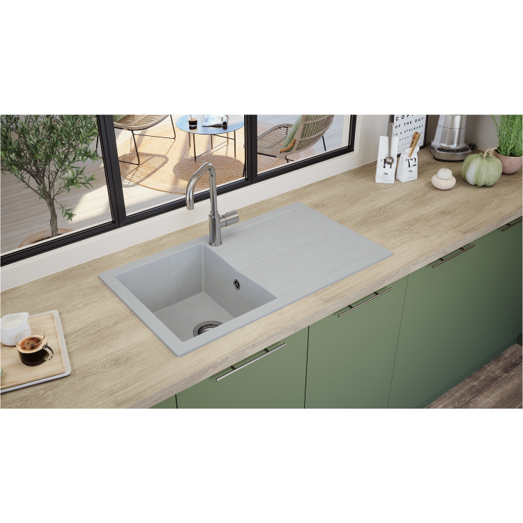Rocklite Milton Single Bowl Inset Grey Composite Kitchen Sink with Reversible Drainer