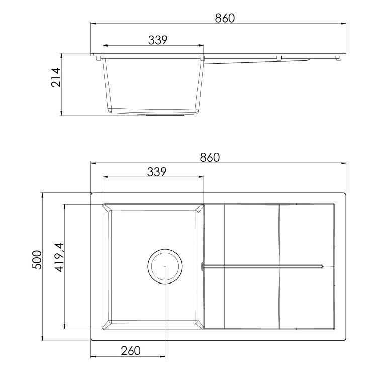 Rocklite Milton Single Bowl Inset Grey Composite Kitchen Sink with Reversible Drainer